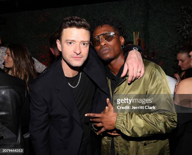 Justin Timberlake and Lucky Daye attend Justin Timberlake's 'EVERYTHING I THOUGHT IT WAS' Album Release Party at Dan Tana's on March 14, 2024 in West...