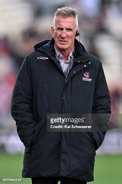 Head Coach Rob Penney of the Crusaders looks on prior to the round four Super Rugby Pacific match between the Crusaders and Hurricanes at Apollo...