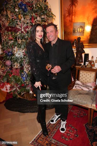 Anastasia Matthäus and Lothar Matthäus during the annual Christmas Reception of the Hungarian Consul general on December 15, 2023 in his private...
