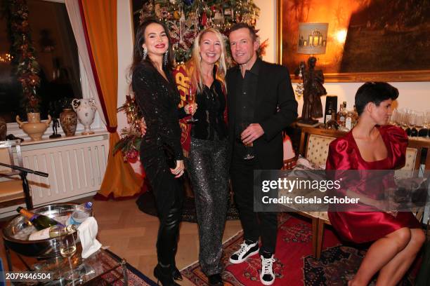 Anastasia Matthäus, Marion Brandl, Lothar Matthäus during the annual Christmas Reception of the Hungarian Consul general on December 15, 2023 in his...