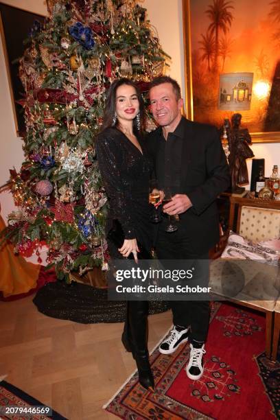 Anastasia Matthäus and Lothar Matthäus during the annual Christmas Reception of the Hungarian Consul general on December 15, 2023 in his private...