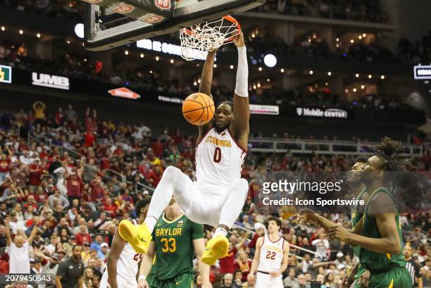 Iowa State Cyclones forward Tre King dunks the ball in the second half of a Big 12 tournament semifinal game between the Baylor Bears and Iowa State...