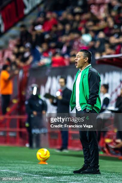 Ignacio Ambriz head coach of Santos gestures during the 12th round match between Tijuana and Santos Laguna as part of the Torneo Clausura 2024 Liga...