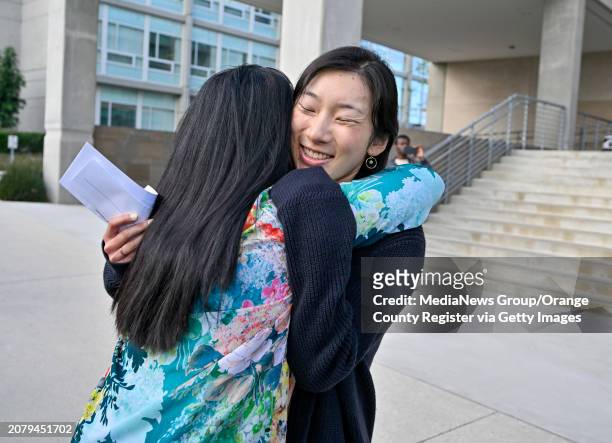Irvine, CA Medical student Kristen Young is congratulated by her mother, Catherine Young, after announcing she will be doing her intern medical...
