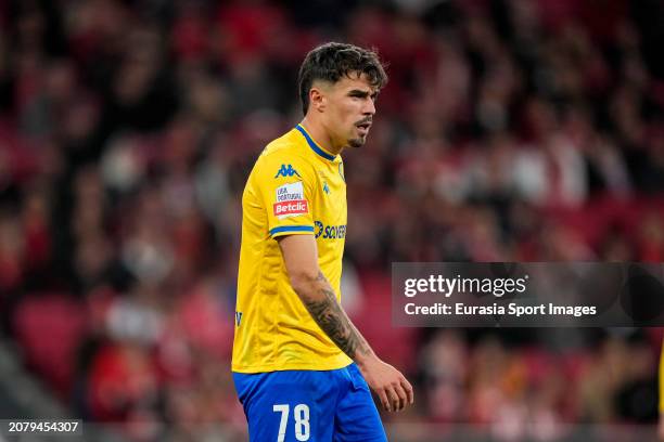 Tiago Araújo of Estoril walks in the field during the Liga Portugal Betclic match between SL Benfica and GD Estoril at Estadio do Sport Lisboa e...