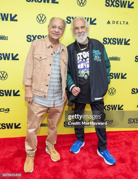 Cheech Marin and Tommy Chong attend the Premiere of "Cheech and Chong's Last Movie" at The Paramount Theatre during the 2024 SXSW Conference and...