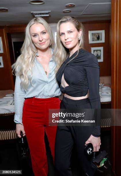 Lindsey Vonn and Sara Foster attend the Roger Federer and Oliver Peoples collaboration launch dinner on March 12, 2024 in Los Angeles, California.
