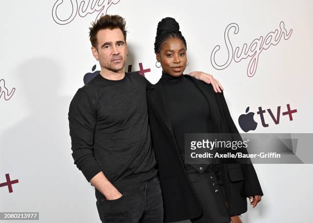 Colin Farrell and Kirby attend the Photo Call for Apple TV+'s "Sugar" at Four Seasons Hotel Los Angeles at Beverly Hills on March 12, 2024 in Los...