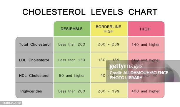 cholesterol level chart, illustration - high density lipoprotein stock illustrations