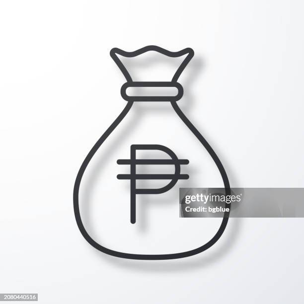 money bag with peso sign. line icon with shadow on white background - handbag vector stock illustrations