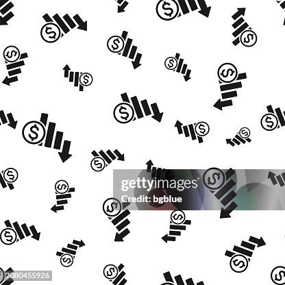 Dollar rate decrease. Seamless pattern. Icons on white background Dollar rate decrease. Seamless pattern. Icons on white background
