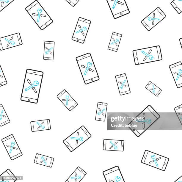 smartphone settings - tools. seamless pattern. line icons on white background - garage workshop background stock illustrations