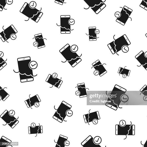 waterproof smartphone. seamless pattern. icons on white background - waterproofing stock illustrations
