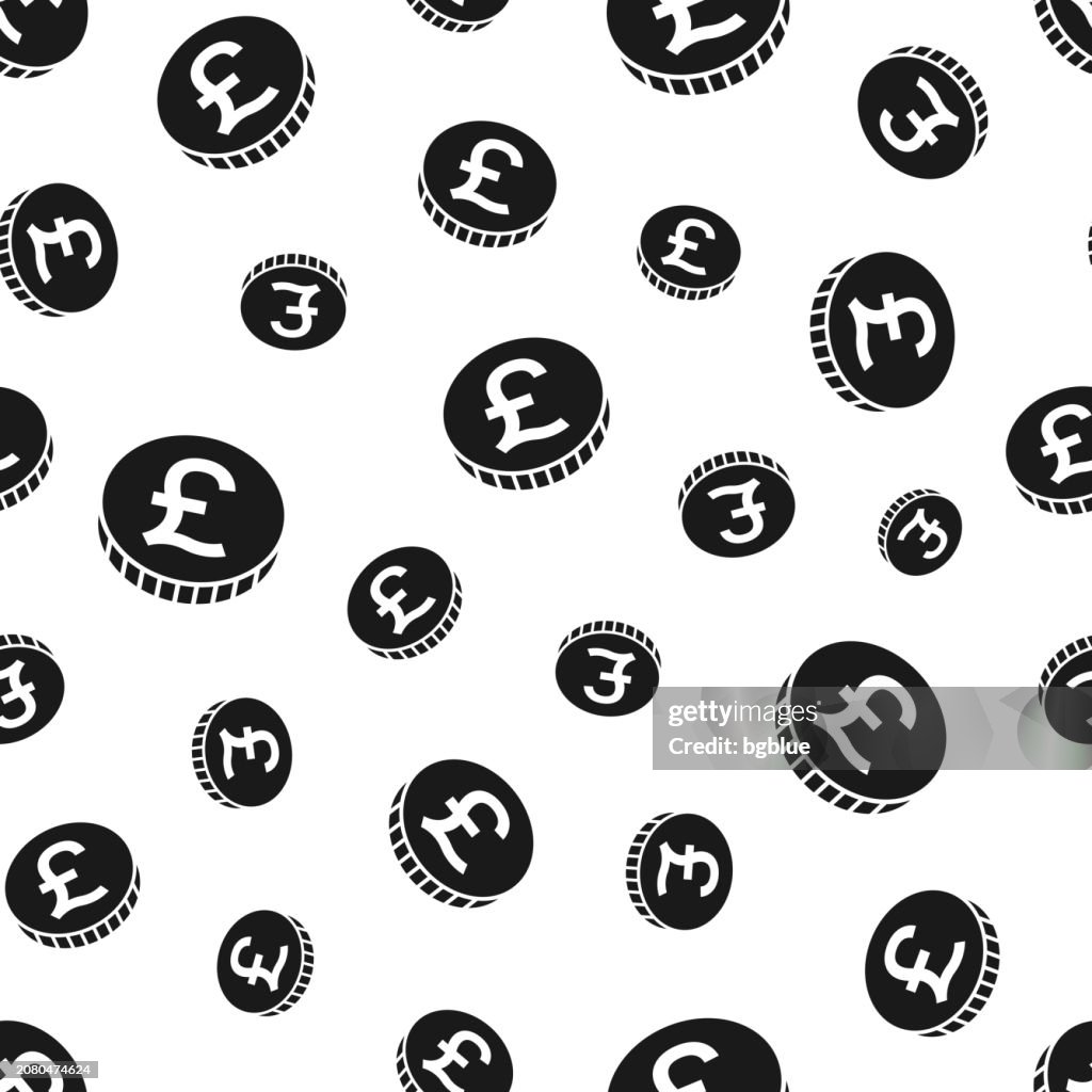 Pound coin. Seamless pattern. Icons on white background