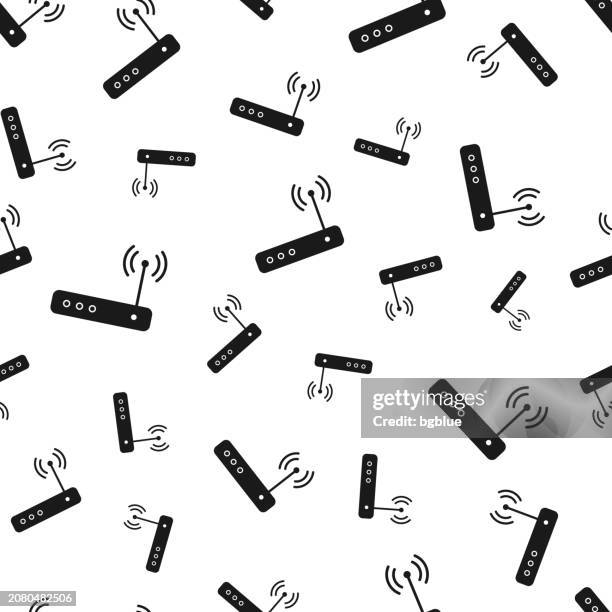 wifi router. seamless pattern. icons on white background - fiber optic cable white stock illustrations