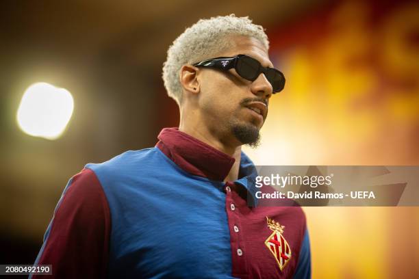 Ronald Araujo of FC Barcelona arrives at the stadium prior to the UEFA Champions League 2023/24 round of 16 second leg match between FC Barcelona and...