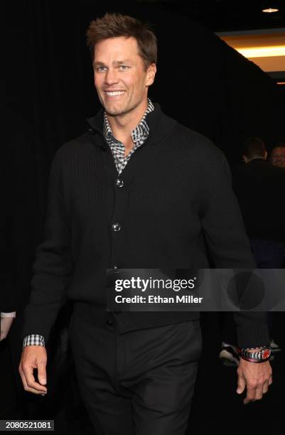 Tom Brady attends Michael Rubin's Fanatics Super Bowl party at the Marquee Nightclub at The Cosmopolitan of Las Vegas on February 10, 2024 in Las...