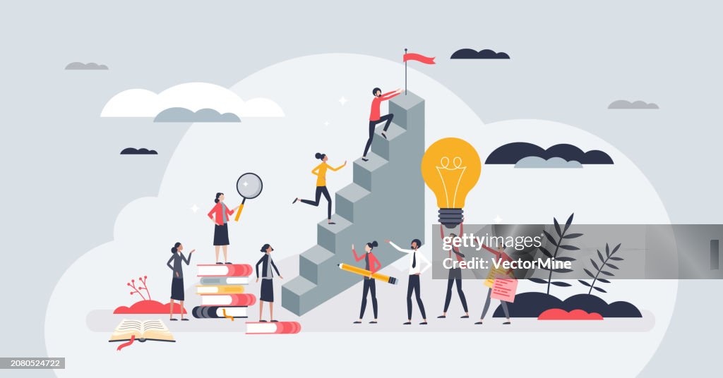 Persona Progresando Personal Growth And Progress With Potential Success Tiny Person Concept ...