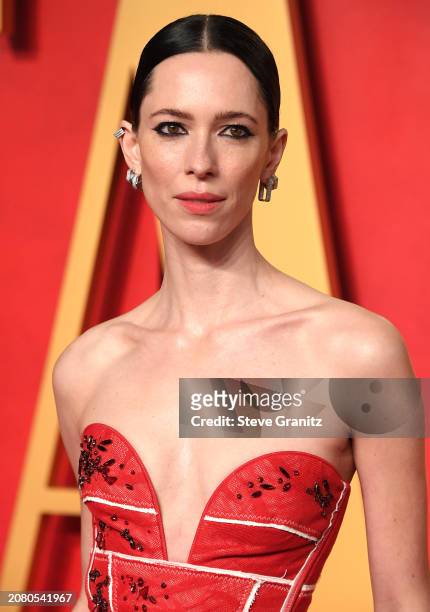 Rebecca Hall arrives at the 2024 Vanity Fair Oscar Party Hosted By Radhika Jones at Wallis Annenberg Center for the Performing Arts on March 10, 2024...