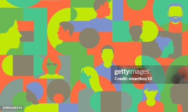 illustrations, cliparts, dessins animés et icônes de profils de tête avec motif géométrique - bauhaus
