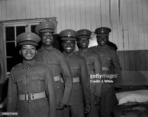 West African soldiers apprentices at the Army Apprentices School at Arborfield, UK, 31st January 1956; they are Archibong Etim, James Karikari,...