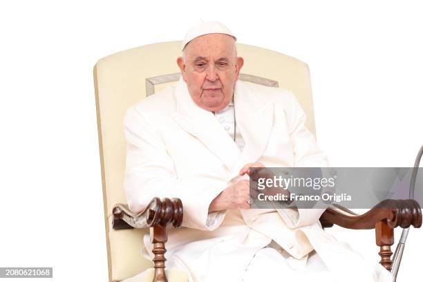 Pope Francis attends his weekly audience at St. Peter's Square on March 13, 2024 in Vatican City, Vatican. At the start of Audience, the Holy Father...