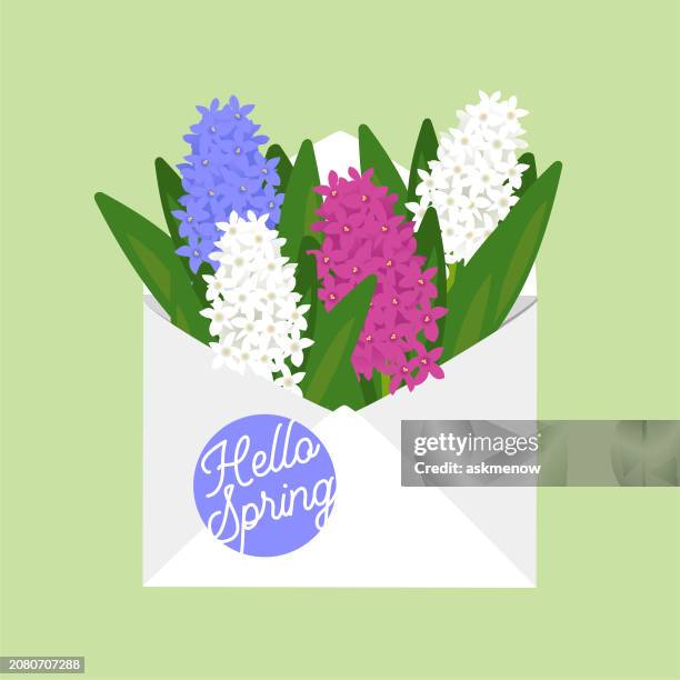 envelope with spring flowers - envelope template stock illustrations