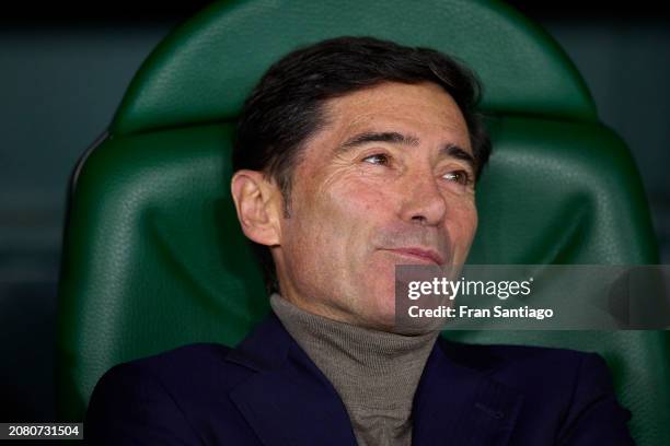 Marcelino, Head Coach of Villarreal CF, looks on during the LaLiga EA Sports match between Real Betis and Villarreal CF at Estadio Benito Villamarin...