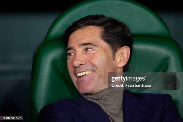 Marcelino, Head Coach of Villarreal CF, looks on during the LaLiga EA Sports match between Real Betis and Villarreal CF at Estadio Benito Villamarin...