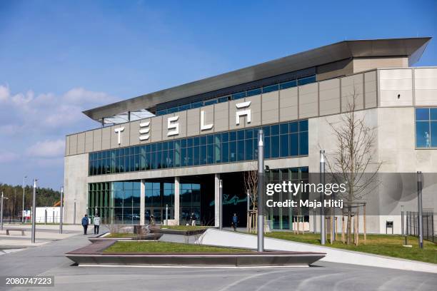 General view of Tesla Gigafactory on March 13, 2024 near Gruenheide, Germany. Head of Tesla Elon Musk is visiting the plant following an arson attack...