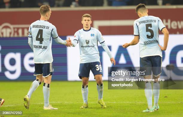 Schomnlau Anssi Suhonen and Dennis Hadzikadunic of HSV disappointed after the Second Bundesliga match between Fortuna Düsseldorf and Hamburger SV at...