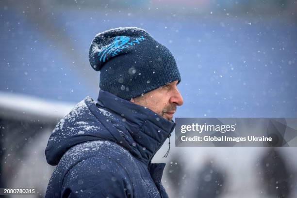 Head coach of Dynamo Kyiv Oleksandr Shovkovskyi stands before the Ukrainian Premier League match between Dynamo Kyiv and Zorya Luhansk at Valeriy...