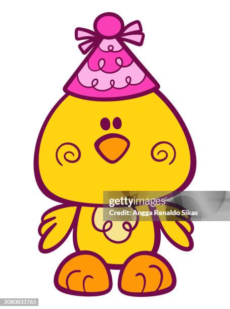 birthday chick with party hat cartoon isolated on white - smiling chicken vector stock illustrations