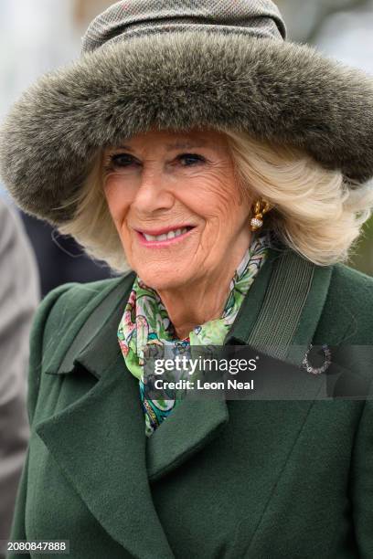 Queen Camilla attends Style Wednesday, day two of the Cheltenham Festival at Cheltenham Racecourse on March 13, 2024 in Cheltenham, England. This...