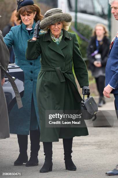 Queen Camilla attends Style Wednesday, day two of the Cheltenham Festival at Cheltenham Racecourse on March 13, 2024 in Cheltenham, England. This...