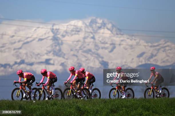 Andrey Amador of Costa Rica, Alberto Bettiol of Italy, Lukas Nerurkar of Great Britain and Team EF Education - EasyPost with teammates compete with...