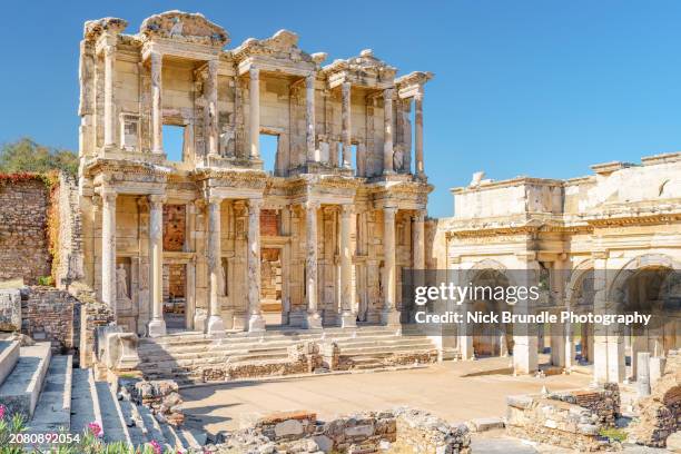 library of celsus, ephesus, turkey. - kusadasi stock pictures, royalty-free photos & images