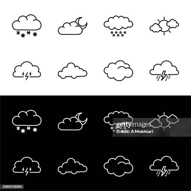 cloud icon on white or black background. - rain black background stock illustrations