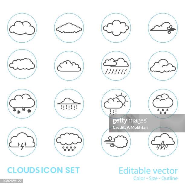 cloud line icon set. - storm clouds sun stock illustrations