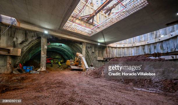 Workers and machinery at the tunnel connecting Santos to Rato through new Estrela and Santos stations, that are at an advanced stage of construction,...