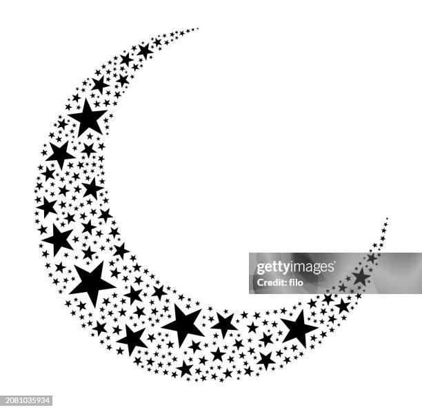 star moon space crescent shape - moon phases white background stock illustrations