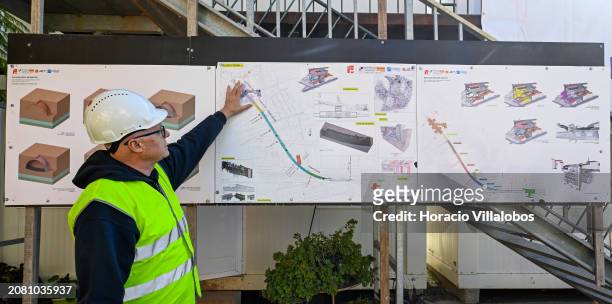 Rui Pina, Director of Lisbon Metro, briefs journalists on the opening at the construction site of Santos Station of the tunnel on Lisbon Metro...