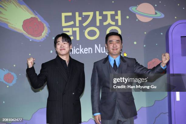 South Korean actors Ahn Jae-Hong and Ryu Seung-Ryong attend the Netflix 'Chicken Nugget' press conference at Lotte Cinema on March 13, 2024 in Seoul,...