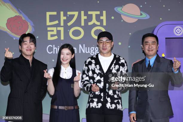 South Korean actors Ahn Jae-Hong, Kim Yoo-Jung aka Kim You-Jung, director Lee Byung-Hun and Ryu Seung-Ryong attend the Netflix 'Chicken Nugget' press...