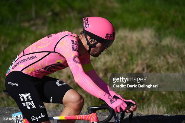 Alberto Bettiol of Italy and Team EF Education - EasyPost competes in the breakaway during the 105th Milano-Torino 2024 a 177km one day race from Rho...