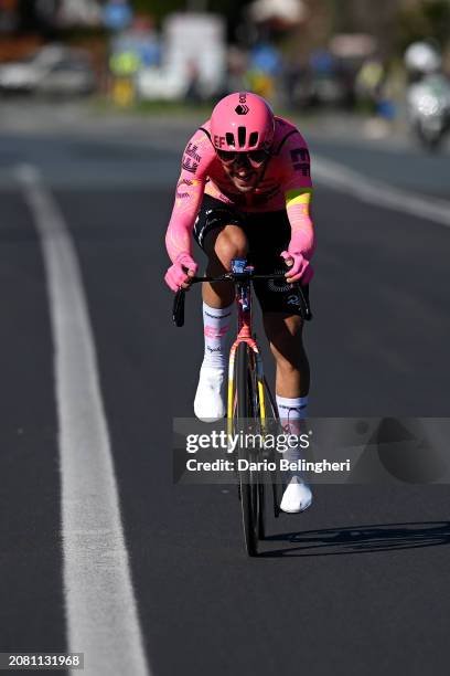 Alberto Bettiol of Italy and Team EF Education - EasyPost competes in the breakaway during the 105th Milano-Torino 2024 a 177km one day race from Rho...