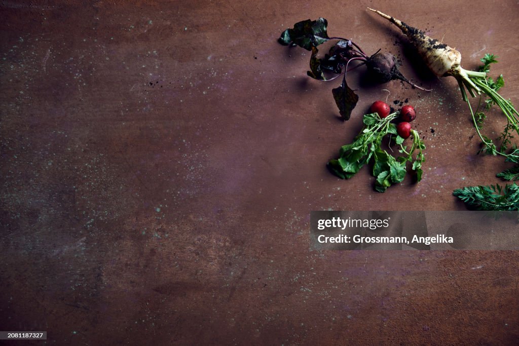 Root parsley, beetroot and radishes