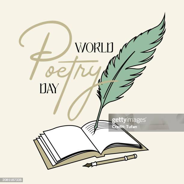 world poetry day card design - poetry hand drawn march 21 flat design - poetry month stock illustrations