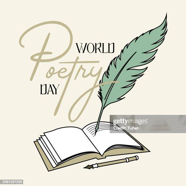 world poetry day card design - poetry hand drawn march 21 flat design - world literature stock illustrations