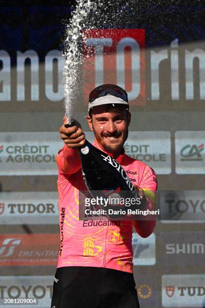 Alberto Bettiol of Italy and Team EF Education - EasyPost celebrates at podium as race winner during the 105th Milano-Torino 2024 a 177km one day...